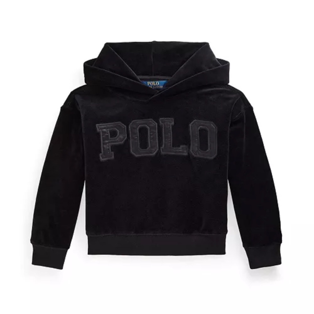 Polo Ralph Lauren Black Velour Pullover Hoodie Girls Small 7